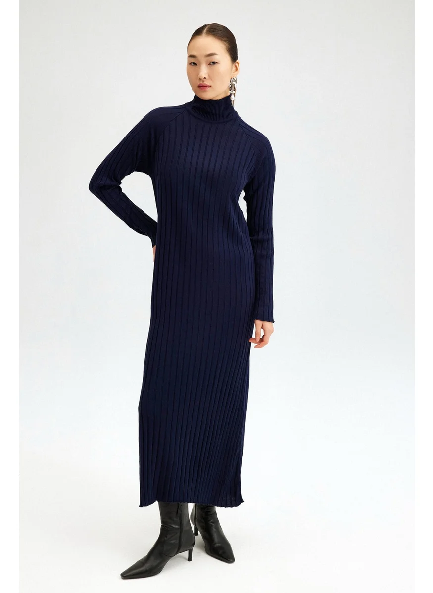 تاتشي Prive Ribbed High Collar Knitwear Dress