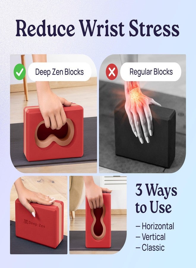 Deep-Zen® Yoga Blocks Wrist Support; Yoga Blocks 2 Pack with Knee Pads and Strap to Put Less Weight on Wrists; Durable, Versatile Yoga Brick Exercise Block Set, Blocks Yoga (Red) - Image 2