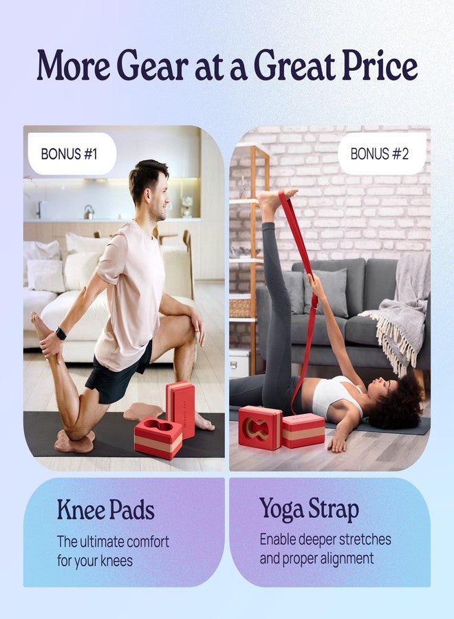 Deep-Zen® Yoga Blocks Wrist Support; Yoga Blocks 2 Pack with Knee Pads and Strap to Put Less Weight on Wrists; Durable, Versatile Yoga Brick Exercise Block Set, Blocks Yoga (Red) - Image 3