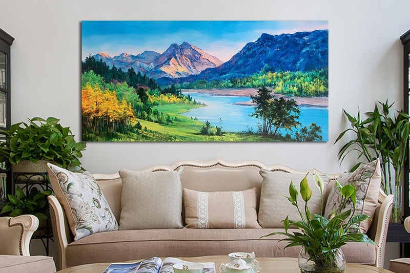 ARS Graphics ARS® Nature Mountain Canvas Wall Art - National Park Painting Lake Blue Ridge Landscape Picture, 40"x20" - Image 2
