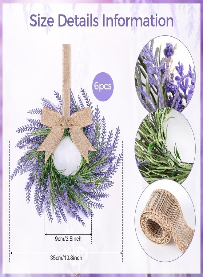 YLOLUL 6 Pcs Lavender Candle Ring Pillar Wreaths Mini Purple Wreath Table Centerpieces 9 Inch Wreath for Cabinets Artificial Farmhouse Lavender Wreaths for Front Door Porch Wall Window - Image 3