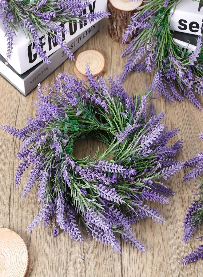 YLOLUL 6 Pcs Lavender Candle Ring Pillar Wreaths Mini Purple Wreath Table Centerpieces 9 Inch Wreath for Cabinets Artificial Farmhouse Lavender Wreaths for Front Door Porch Wall Window - Image 4