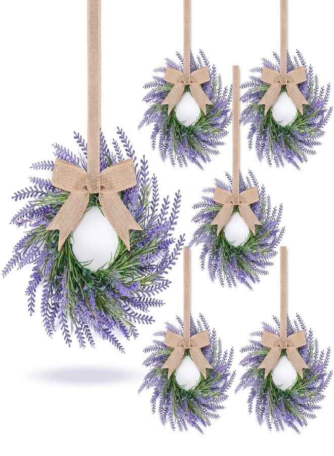 YLOLUL 6 Pcs Lavender Candle Ring Pillar Wreaths Mini Purple Wreath Table Centerpieces 9 Inch Wreath for Cabinets Artificial Farmhouse Lavender Wreaths for Front Door Porch Wall Window - Image 1