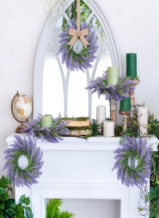 YLOLUL 6 Pcs Lavender Candle Ring Pillar Wreaths Mini Purple Wreath Table Centerpieces 9 Inch Wreath for Cabinets Artificial Farmhouse Lavender Wreaths for Front Door Porch Wall Window - Image 5