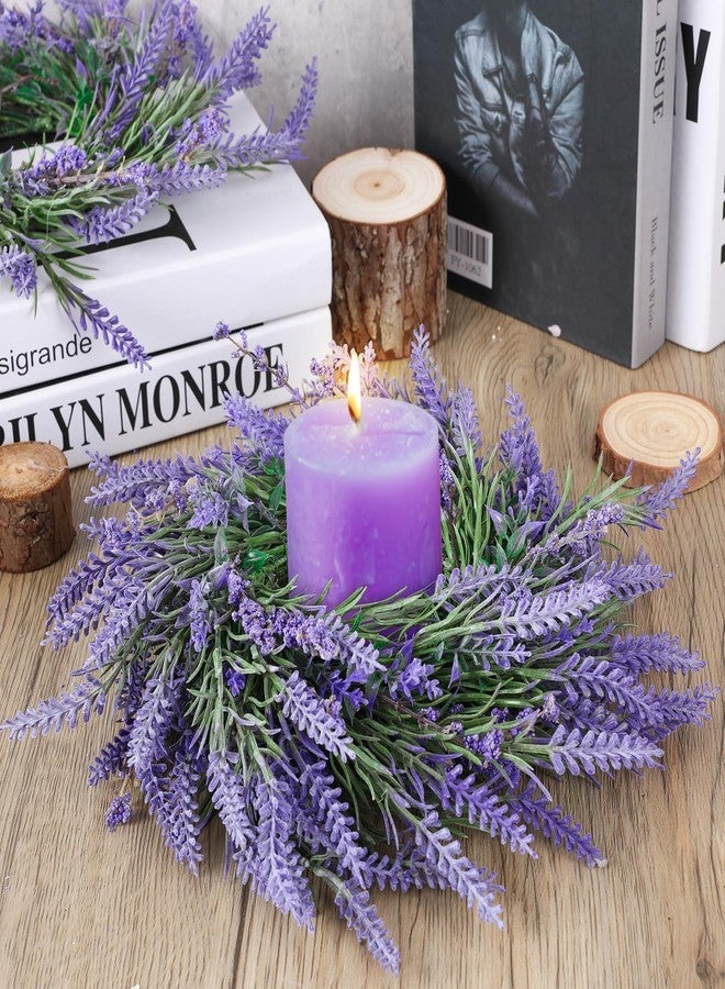 YLOLUL 6 Pcs Lavender Candle Ring Pillar Wreaths Mini Purple Wreath Table Centerpieces 9 Inch Wreath for Cabinets Artificial Farmhouse Lavender Wreaths for Front Door Porch Wall Window - Image 2