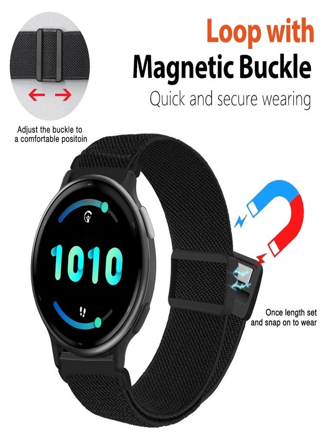 Abanen 20mm Elastic Watch Band with Magnetic Closure for Vivoactive 6 / Venu Sq/Venu 2 Plus, Loop Soft Nylon Lightweight Stretchy Wristband Strap for Vivomove Sport/Vivoactive 5 (Black) - Image 3