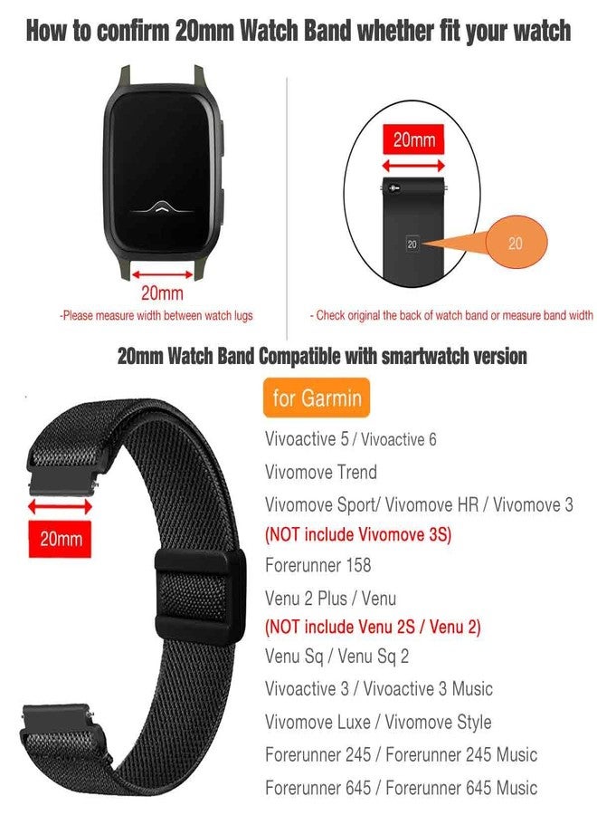 Abanen 20mm Elastic Watch Band with Magnetic Closure for Vivoactive 6 / Venu Sq/Venu 2 Plus, Loop Soft Nylon Lightweight Stretchy Wristband Strap for Vivomove Sport/Vivoactive 5 (Black) - Image 2