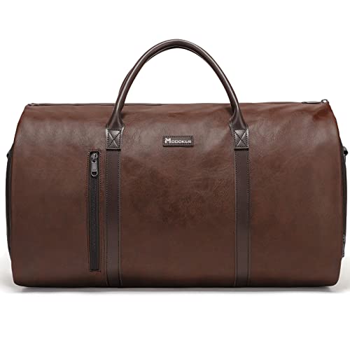 Modoker Convertible Leather Garment Bag, Carry on Garment Bags for Travel, Garment Duffel Bag, Gifts for Men Women Business Waterproof Suitcase Suit Travel Bags, Brown - Image 1