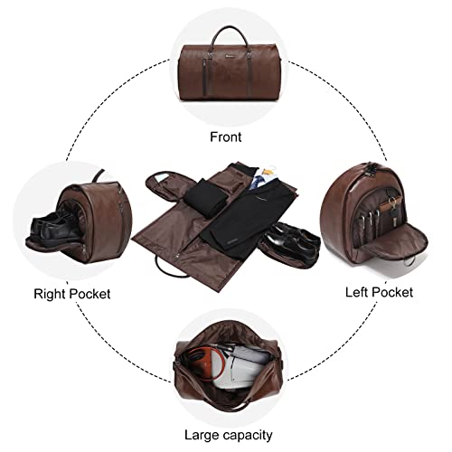 Modoker Convertible Leather Garment Bag, Carry on Garment Bags for Travel, Garment Duffel Bag, Gifts for Men Women Business Waterproof Suitcase Suit Travel Bags, Brown - Image 5