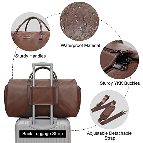 Modoker Convertible Leather Garment Bag, Carry on Garment Bags for Travel, Garment Duffel Bag, Gifts for Men Women Business Waterproof Suitcase Suit Travel Bags, Brown - Image 4