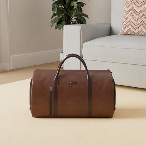 Modoker Convertible Leather Garment Bag, Carry on Garment Bags for Travel, Garment Duffel Bag, Gifts for Men Women Business Waterproof Suitcase Suit Travel Bags, Brown - Image 2