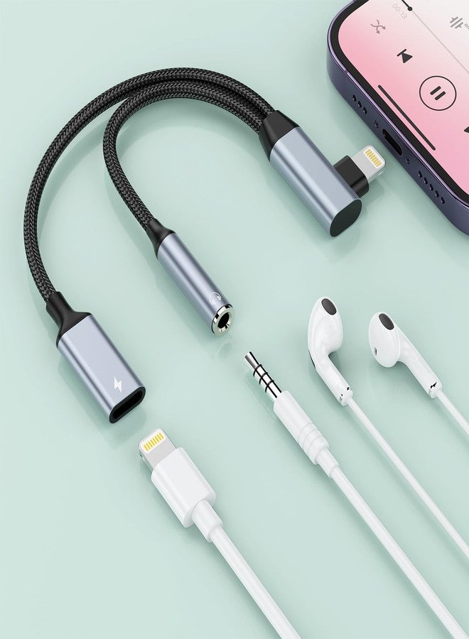 MTAKYI Right Angle 2-in-1 Lightning to 3.5mm Audio Aux Jack Headphone + Charge Cable Adapter iPhone,90 Degree Earphone Converter Splitter for Music+Charge+HiFi with iPhone 14 13 12 11【Apple MFi Certified】 - Image 1