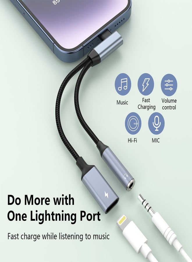MTAKYI Right Angle 2-in-1 Lightning to 3.5mm Audio Aux Jack Headphone + Charge Cable Adapter iPhone,90 Degree Earphone Converter Splitter for Music+Charge+HiFi with iPhone 14 13 12 11【Apple MFi Certified】 - Image 2