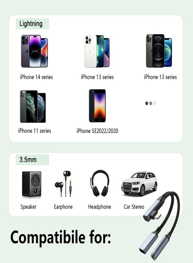 MTAKYI Right Angle 2-in-1 Lightning to 3.5mm Audio Aux Jack Headphone + Charge Cable Adapter iPhone,90 Degree Earphone Converter Splitter for Music+Charge+HiFi with iPhone 14 13 12 11【Apple MFi Certified】 - Image 3