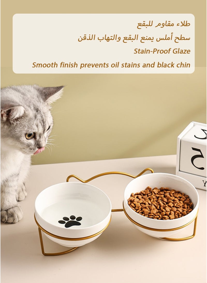 Golden Stand Ceramic Double Cat Bowl with Microwave-Safe Design, Smooth Glaze, Thick Build, and Ergonomic Tilt for Safe, Stylish Feeding - Image 3