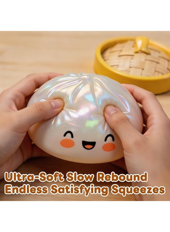 ATRJSZ Dumpling Squishies Toy, Giant Glitter Dumpling, Colorful Steamed Bun Stress Balls Fidget Sensory Toy,Squeeze Dough Ball Stress Relief Hand Toys with Food Steamer Stretchy Desk Toys (Transparent) - Image 3