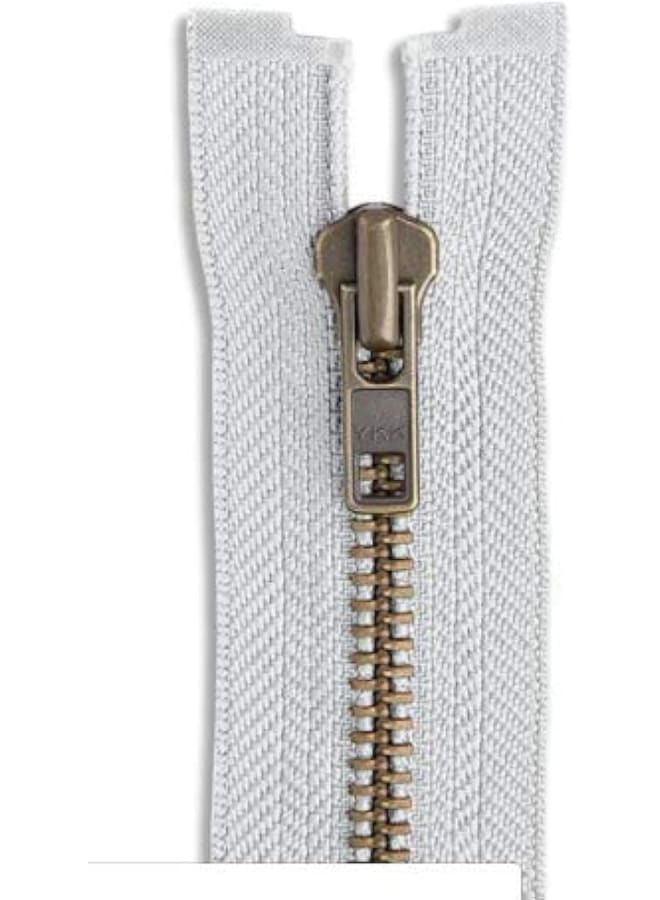 36" Metal Zipper White 36 inch Antique Brass Metal White Jacket Zipper Zip for Sewing Craft