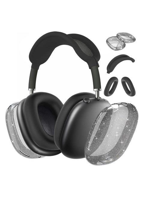 3 in 1 Clear Silicone Case Cover for AirPods Max (Black)