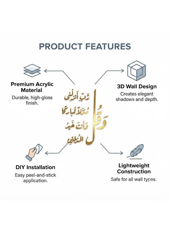 لوحة جدارية إسلامية ثلاثية الأبعاد من الأكريليك بآية قرآنية | ديكور حائط ذاتي اللصق بالخط العربي | ديكور إسلامي عصري لغرفة المعيشة وغرفة الصلاة والمكتب والمدخل ورمضان والعيد - Image 3