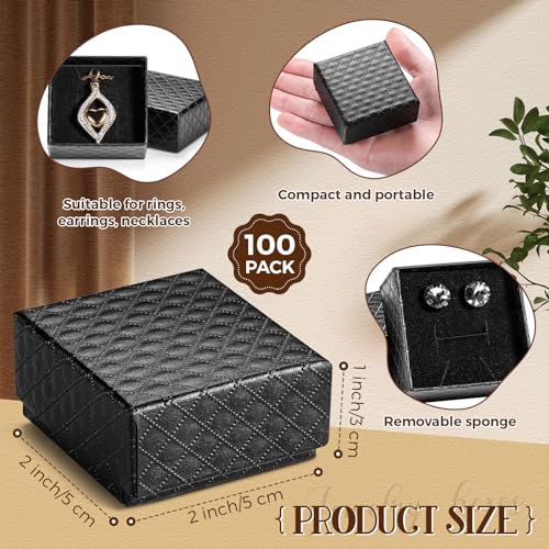 Landical 100 Pcs Jewelry Ring Gift Box 2 x 2 x 1 Cardboard Earring Ring Boxes Small Black Gift Box with Velvet and Sponge Liner Pendant Case Bulk for Necklace Bracelet Earring Display Wedding - Image 3