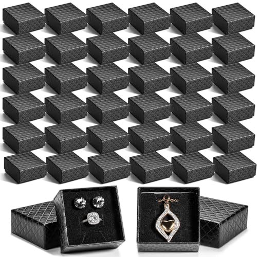 Landical 100 Pcs Jewelry Ring Gift Box 2 x 2 x 1 Cardboard Earring Ring Boxes Small Black Gift Box with Velvet and Sponge Liner Pendant Case Bulk for Necklace Bracelet Earring Display Wedding - Image 1