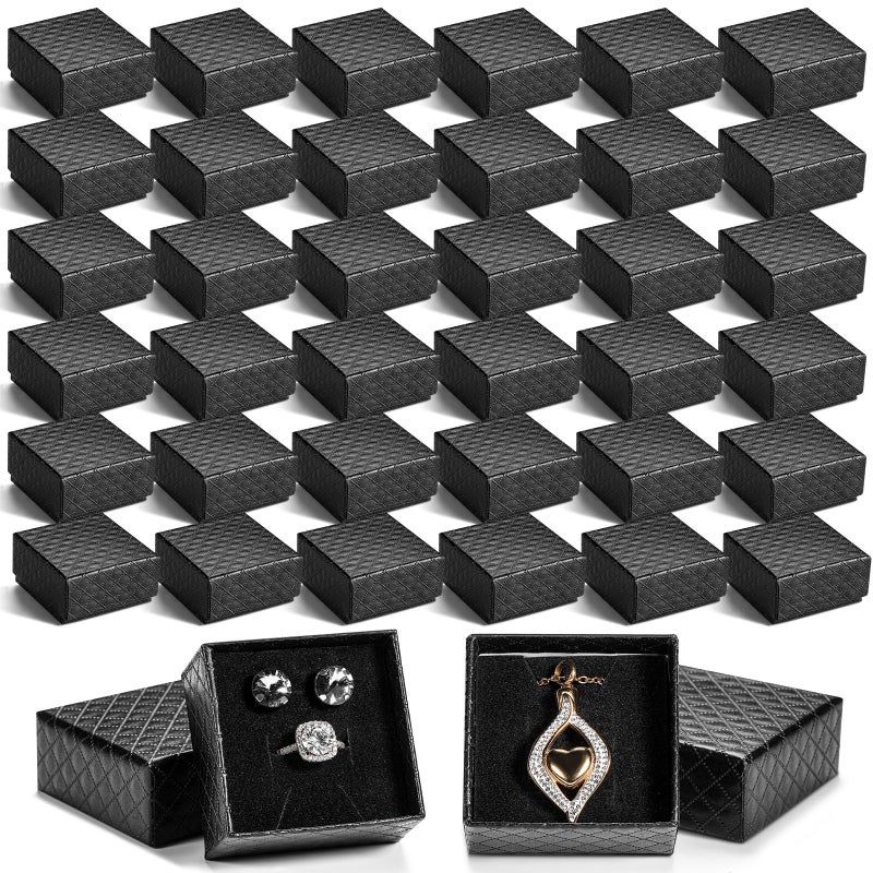 Landical 100 Pcs Jewelry Ring Gift Box 2 x 2 x 1 Cardboard Earring Ring Boxes Small Black Gift Box with Velvet and Sponge Liner Pendant Case Bulk for Necklace Bracelet Earring Display Wedding - Image 2