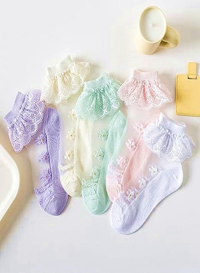 Hopply 5Pairs of Ruffle Pageant Frilly Socks for Toddler Girls Baby White Lace Ankle Dress Socks Summer Mesh Women Sock - Image 5