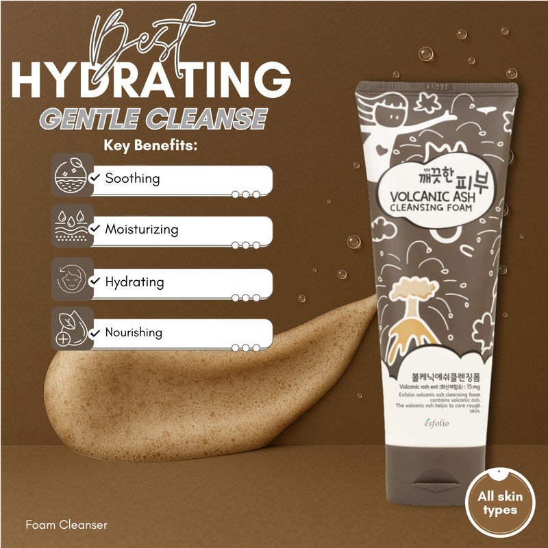 esfolio Volcanic Ash Cleansing Foam â€“ Deep Pore Cleanser for Oily & Acne-Prone Skin â€“ Hydrating Facial Wash with & Natural Ingredients â€“ Gentle Foaming Cleanser for Sensitive Skin (5.29oz -150g) - Image 2
