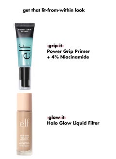 elf Halo Glow Liquid Filter (4 Medium Neutral) & elf Power Grip Primer for Bright and Smooth Skin and Long-lasting Makeup Fixation  - Image 2