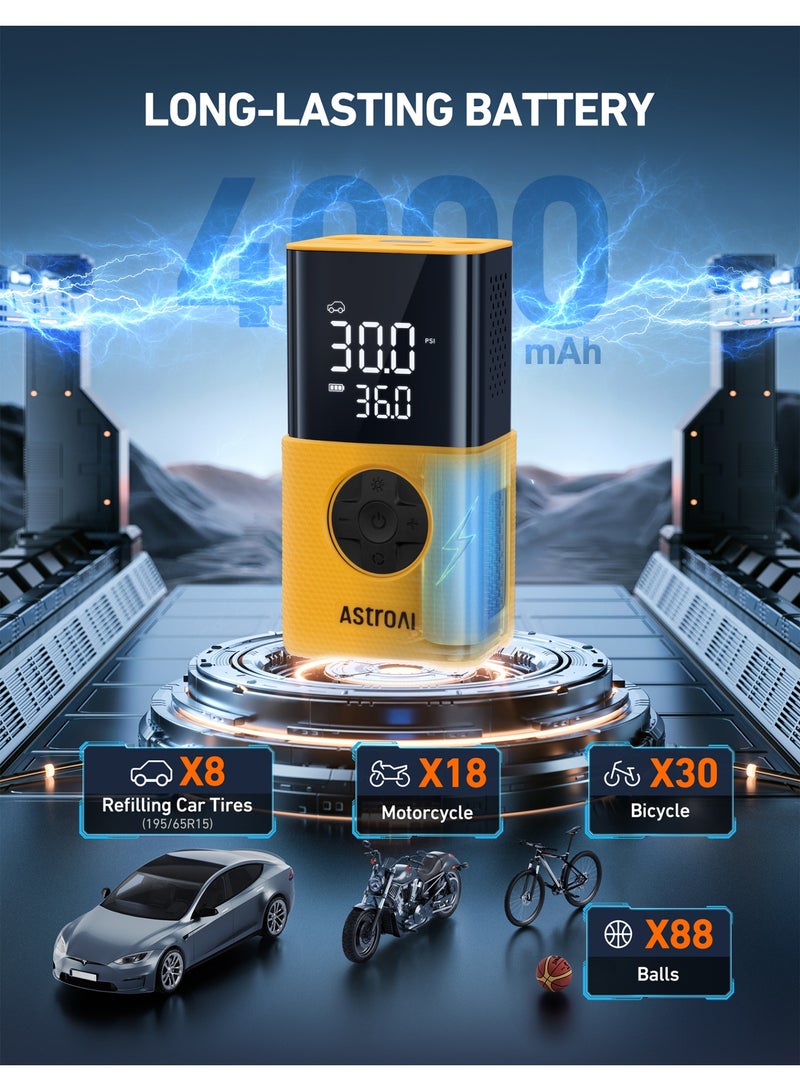 AstroAI Tire Inflator L7S Portable Air Compressor Cordless Bike Pump with Digital Dual Values Display, 150 PSI Car Tires Pump with LED Lights Air Pump for Cars, Motorcycles, Bikes, Balls for Gifts - Image 2