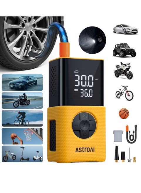 AstroAI Tire Inflator L7S Portable Air Compressor Cordless Bike Pump with Digital Dual Values Display, 150 PSI Car Tires Pump with LED Lights Air Pump for Cars, Motorcycles, Bikes, Balls for Gifts