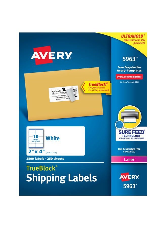 Avery Printable Shipping Labels with Sure Feed, 2" x 4", White, 2700 Blank Mailing Labels (5963) - Image 1