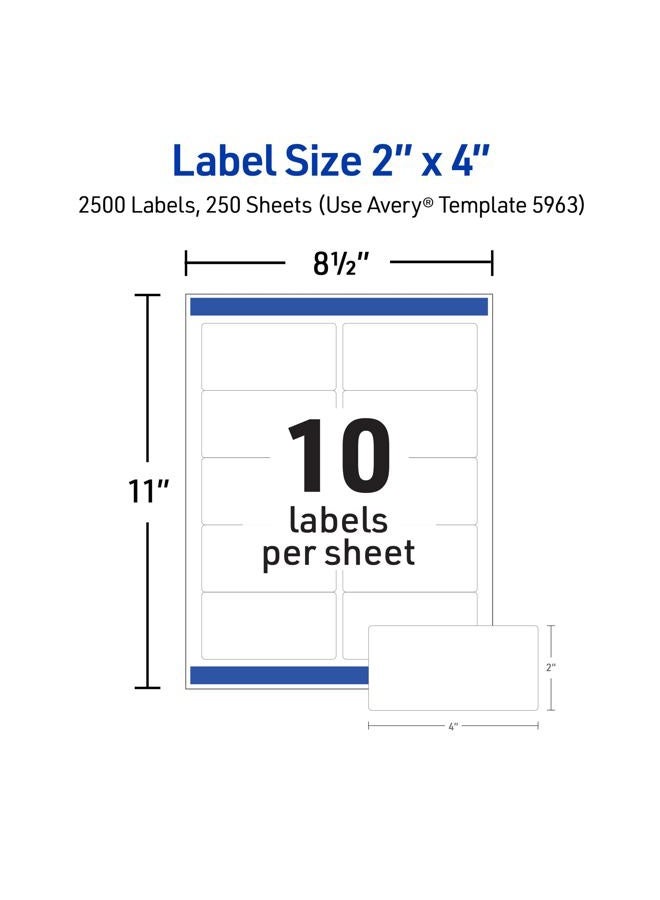 Avery Printable Shipping Labels with Sure Feed, 2" x 4", White, 2700 Blank Mailing Labels (5963) - Image 5
