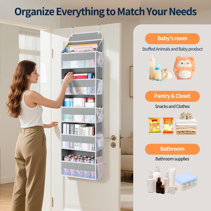 Yecaye Over The Door Organizer Storage, 5-Tier Heavy Duty Door Organizers Hanging with 10 Side Mesh Pockets, 44 lbs Load Capacity Behind Door Storage for Bathroom Nursery Bedroom Dorm Closet, Grey - Image 5