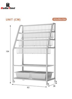 RollsTimi  Childrens Bookshelf, Kids Book Rack Organizer Iron Childrens Toy Storage Rack With 2 Storage Box For Playroom Bedroom  - Image 3
