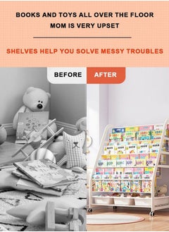 RollsTimi  Childrens Bookshelf, Kids Book Rack Organizer Iron Childrens Toy Storage Rack With 2 Storage Box For Playroom Bedroom  - Image 5