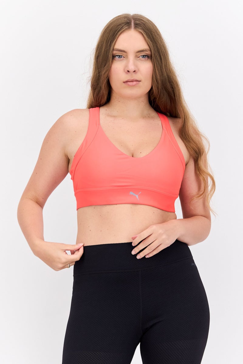 PUMA Women Brand Logo Padded Sports Bra, Dark Pink - Image 1