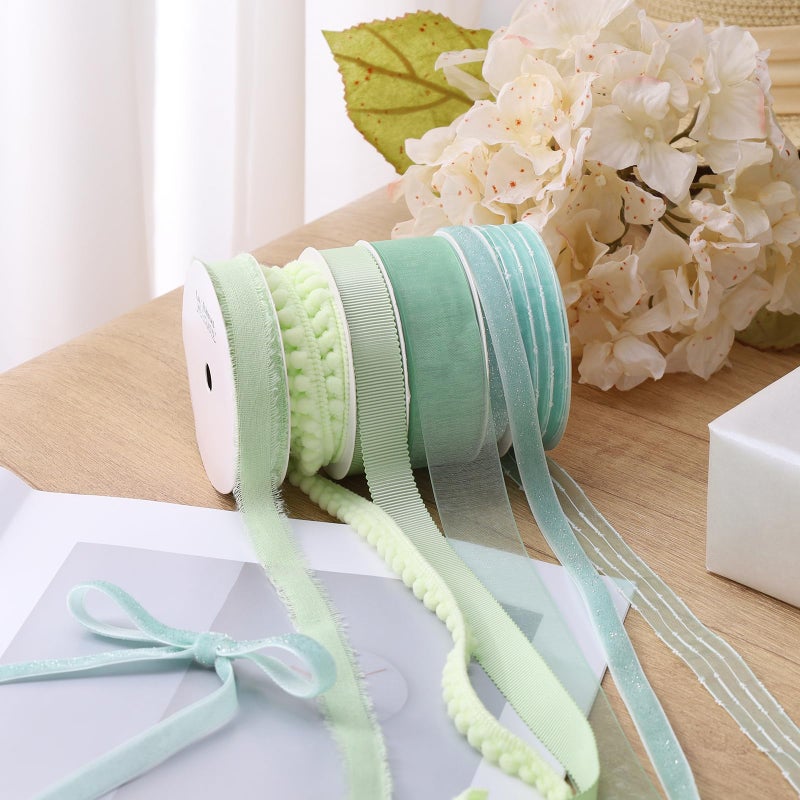 LaRibbons Green Ribbons for Crafts 6 Rolls Assorted Mint Green Ribbons for Gift Wrapping, DIY Crafts, Sewing, Hair Bows and Party Decorations 27.5 Yards - Image 4