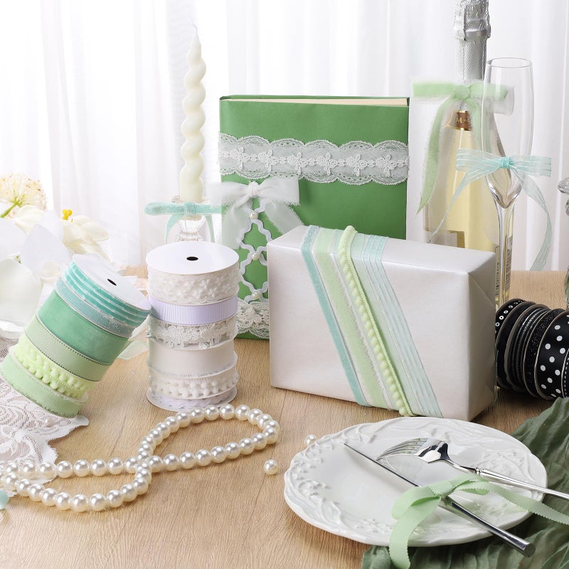 LaRibbons Green Ribbons for Crafts 6 Rolls Assorted Mint Green Ribbons for Gift Wrapping, DIY Crafts, Sewing, Hair Bows and Party Decorations 27.5 Yards - Image 5