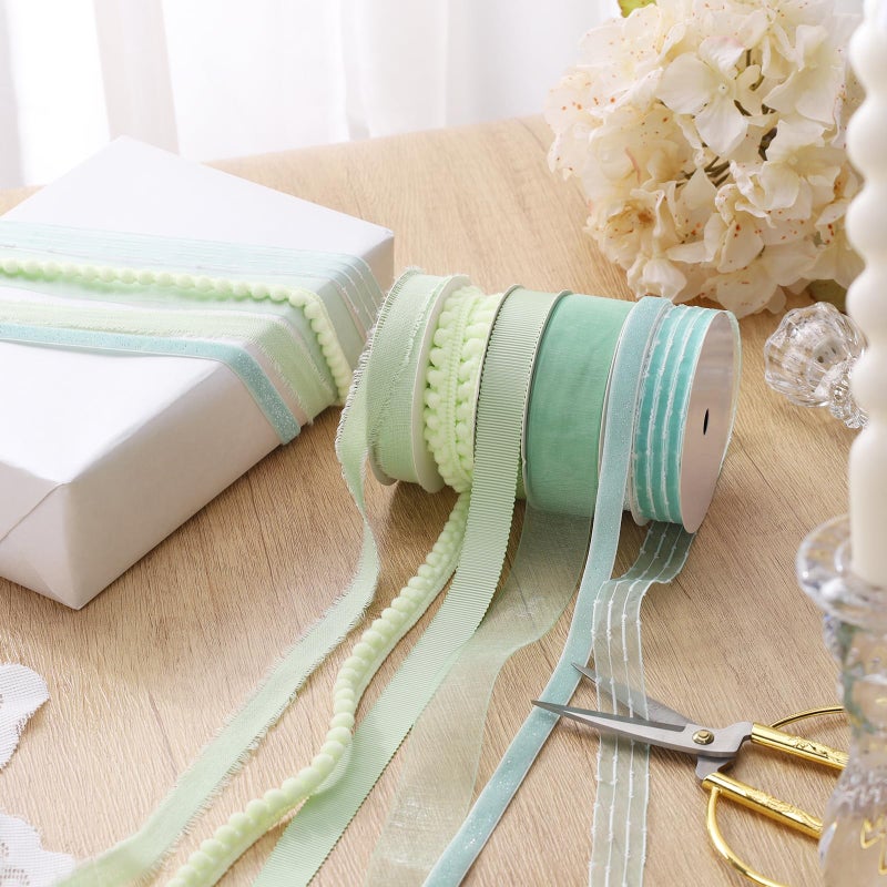 LaRibbons Green Ribbons for Crafts 6 Rolls Assorted Mint Green Ribbons for Gift Wrapping, DIY Crafts, Sewing, Hair Bows and Party Decorations 27.5 Yards - Image 3