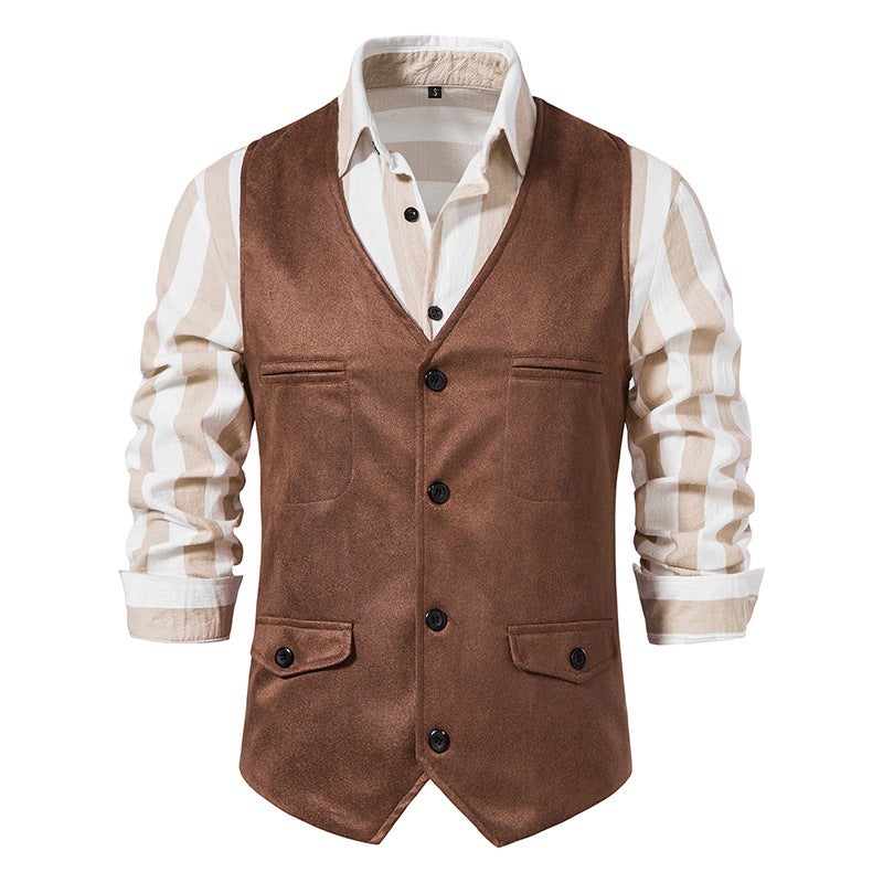 2024 Tide Europe And America V-Neck Suede Single-Breasted Jacket Vest M74 - Image 1