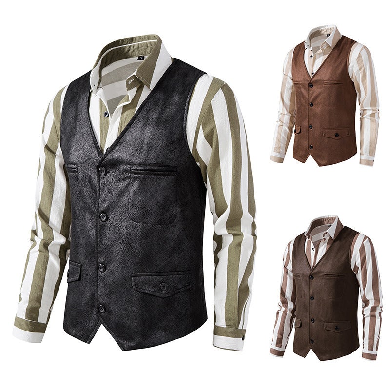 2024 Tide Europe And America V-Neck Suede Single-Breasted Jacket Vest M74 - Image 4
