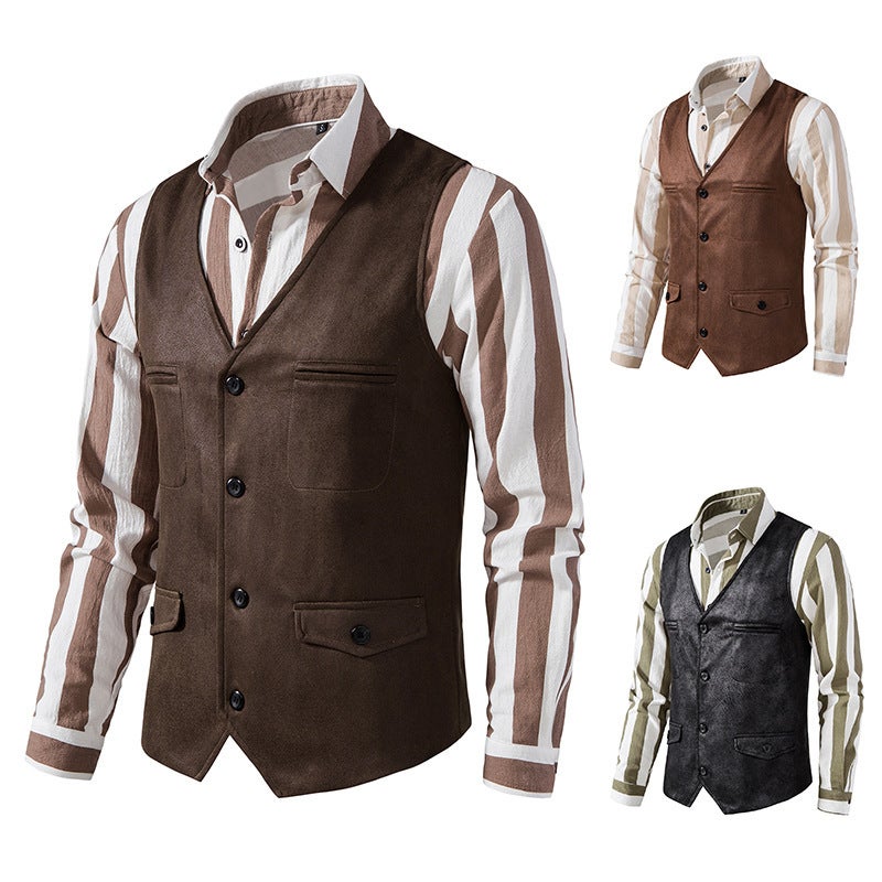 2024 Tide Europe And America V-Neck Suede Single-Breasted Jacket Vest M74 - Image 3