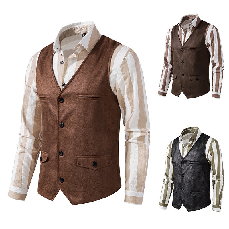 2024 Tide Europe And America V-Neck Suede Single-Breasted Jacket Vest M74 - Image 2