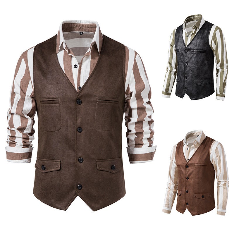 2024 Tide Europe And America V-Neck Suede Single-Breasted Jacket Vest M74 - Image 5