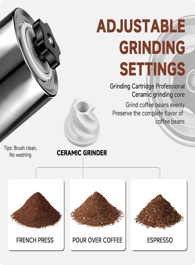 BOKKY Manual Stainless Steel Coffee Grinder, Portable Conical Burr Hand Crank Grinder for Espresso, Pour Over, French Press & Camping, Quiet Adjustable Grind, Detachable Handle, Travel-Friendly - Image 3