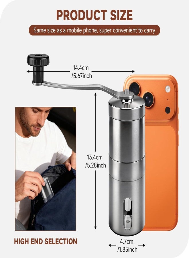 BOKKY Manual Stainless Steel Coffee Grinder, Portable Conical Burr Hand Crank Grinder for Espresso, Pour Over, French Press & Camping, Quiet Adjustable Grind, Detachable Handle, Travel-Friendly - Image 2