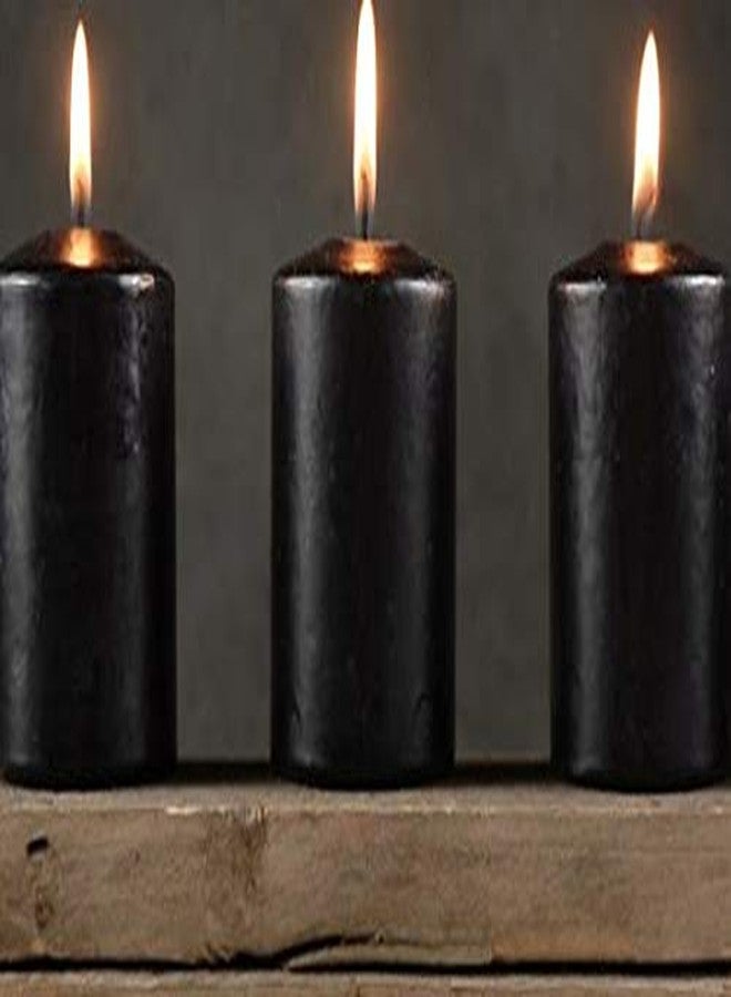 Luces® Paraffin Wax Smokeless Scented Black Round Pillar Candle for Decoretion Pack of 6 - Image 4