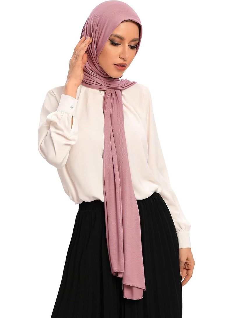 2Pcs Dusty Purple Jersey Hijab Scarf, 70x28 Inch Soft Breathable Silky Smooth Muslim Women Head Wrap for Daily Casual Wear - Image 1