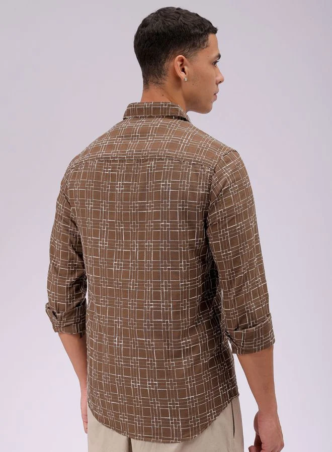 شركة المرآب الهندية Men Slim Fit Checkered Full Sleeves Cutaway Collar Casual Shirt